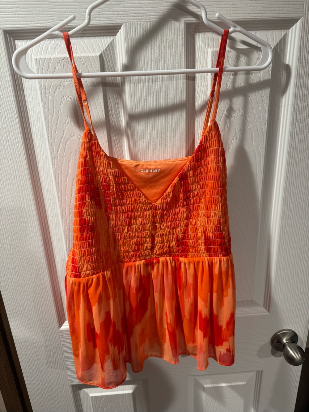 Old Navy Bright Orange Smocked Spaghetti-Strap Peplum Camisole